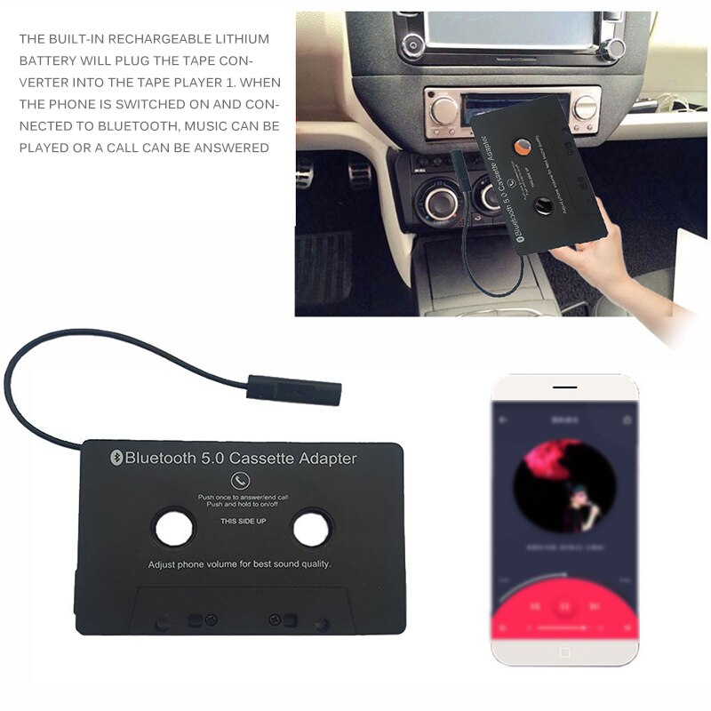 Tioodre bilbånd lydkassette aux adapter smartphone kassette adapter bluetooth 5.0 konverter med led knapstyring
