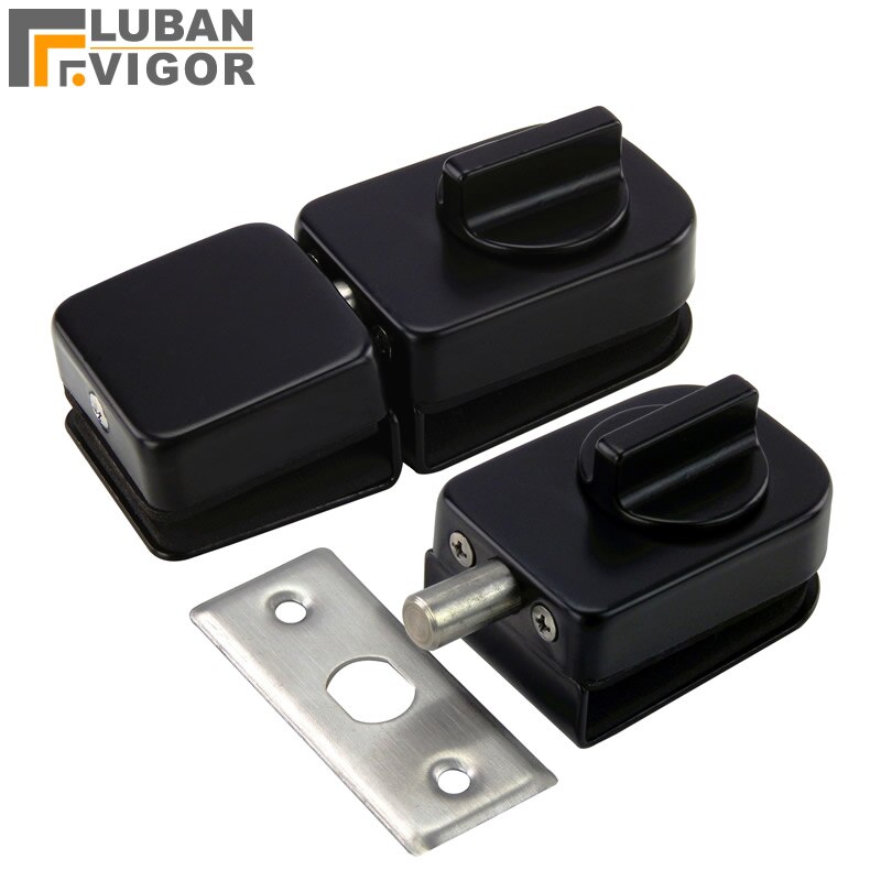 ,Black Glass Door Latches Lock/bolt,Stainless steel,Without drilling,for Double/single glass door,Frameless glass door