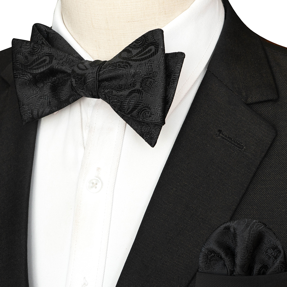 EASTEPIC Gestreifte Fliege für Herren, Einstecktuch-einstellen, kariertes Accessoire, Paisley-Krawatte, Blumenmuster, gepunktet, reines Schwarz, Abendparty