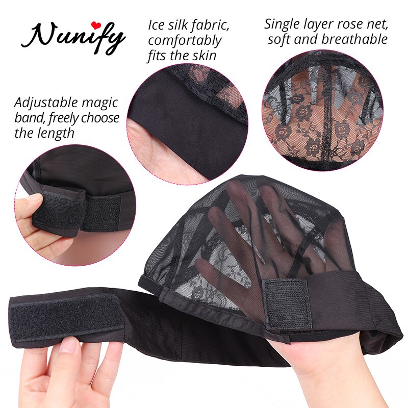 Gorros de goma ajustables para pelucas de diadema para mujer, postizo negro, 12 Uds.