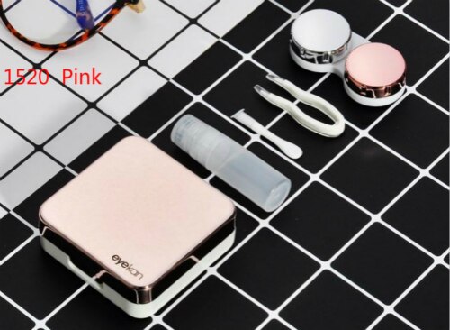 colored Contact Lens Case With Mirror women Colored Contact Lenses box eyes contact lens container J1520: 1520Pink