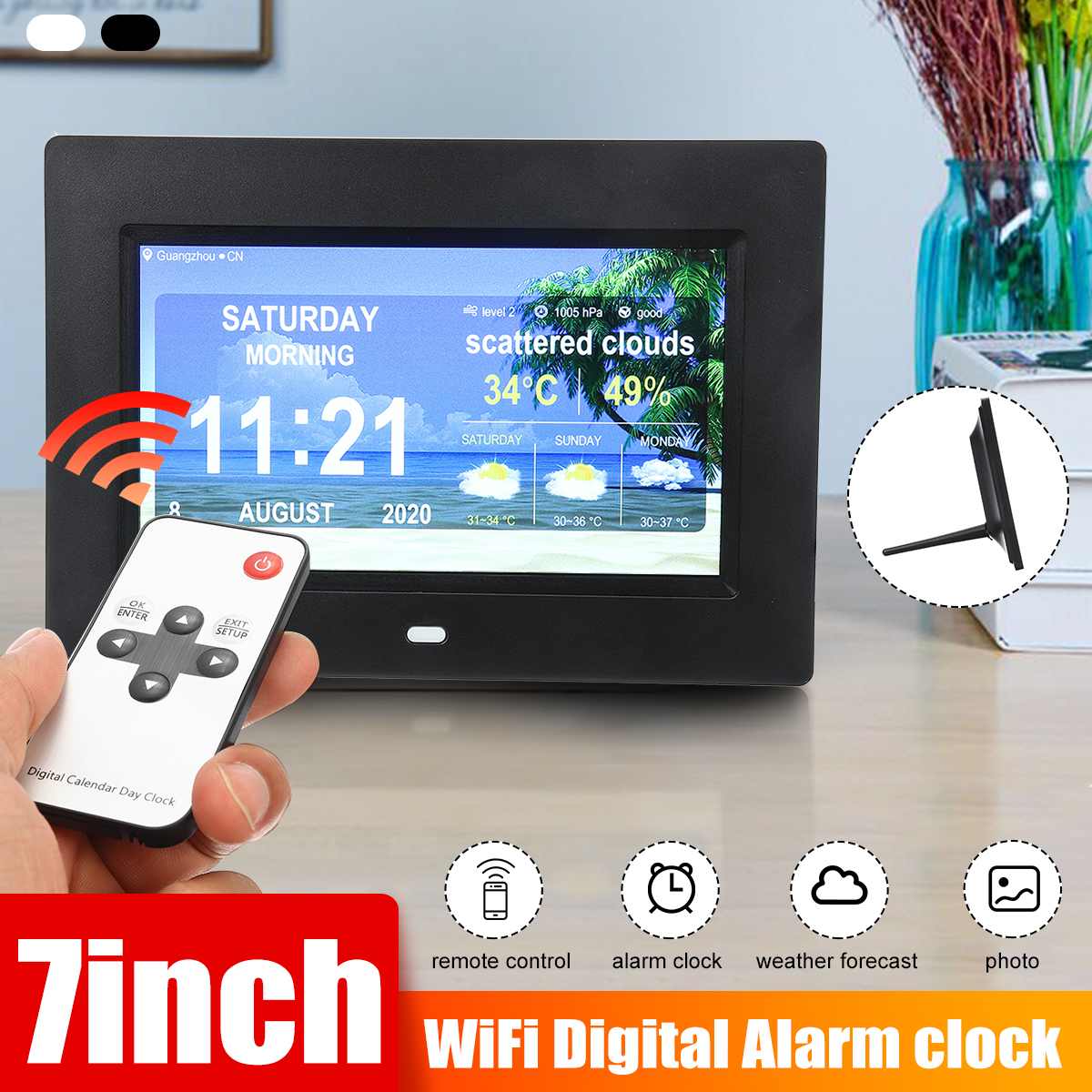1024 * 600 WiFi 7Inch Digital Picture Frame 1024X600 Medication Reminder infrared Control Smart Photo Frame EU US Plug