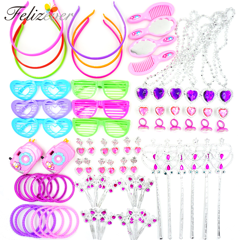 72PCS Princess Pretend Play Set Kids Themed Party Dress-up Costume Jewelry for Girl's Birthday Party Favors Party Supplies