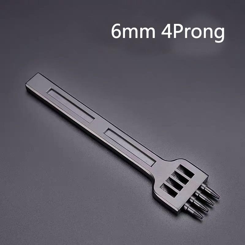 Leather Punch Round PU-Leather Chisel Cowhide Prong Stitching Hole Tool for DIY Belt Shoes Steel Die Metal Stamping Kit: 6mm 4 Prong