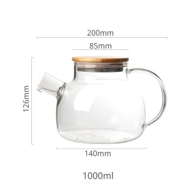 Slanghåll värmebeständiga flaskor kallvattenkannor hög borosilikatglasflaska stor kapacitet 34oz 61oz med koppar: 1000ml