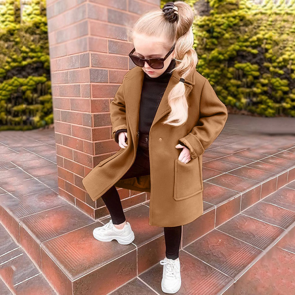 Kids Meisjes Kleding Lange Mouwen Winter Wollen Jas Effen Kleuren Pocket Winddicht Jas Warm Uitloper Jas Korea Stijl Meisjes Jas