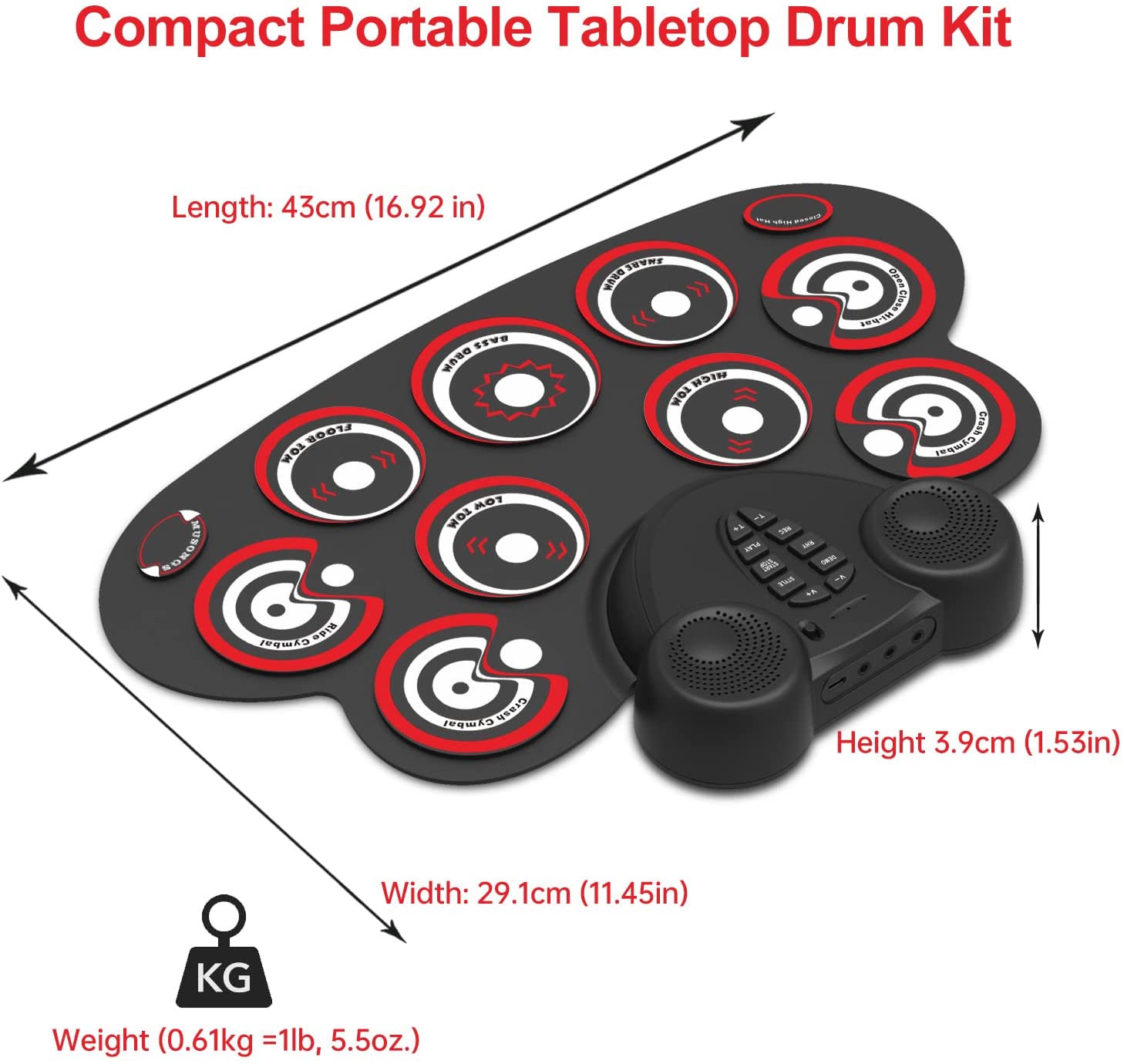Electronic Drum Set Kids can play games practice drum mat Rechargeable drum set with built-in speaker pedals, drumsticks