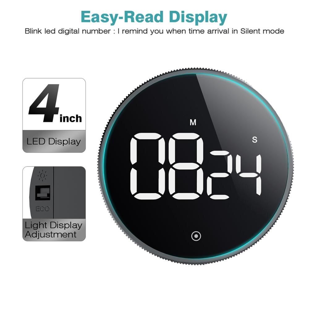 2pcs Oveki Kitchen Timer, 4 inch Large LCD Display Visual Timer Metal Knob Magnetic Countdown Timer For Kids Teachers Cooking