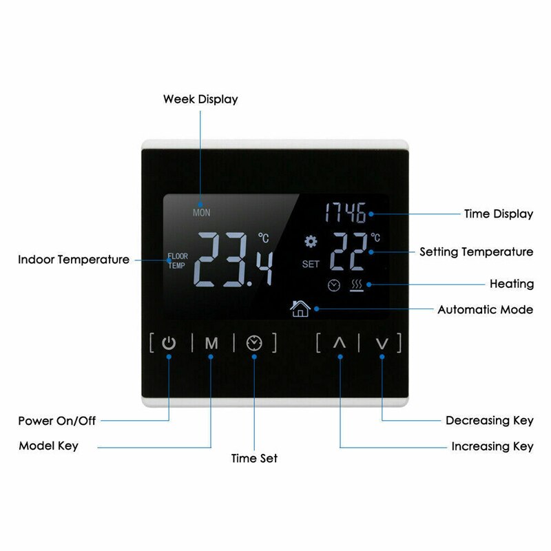 Electric LCD Screen Programmable Heating Room Thermostat Digital Smart Electric Room Floor Heating Thermostat Black Back Light