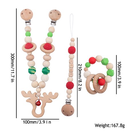 3 Stks/set Kinderwagen Accessoires Zuigeling Verpleging Baby Bed Opknoping Rammelaars Speelgoed Fopspeen Clips Beuken Houten Baby Producten: Christmas set 4