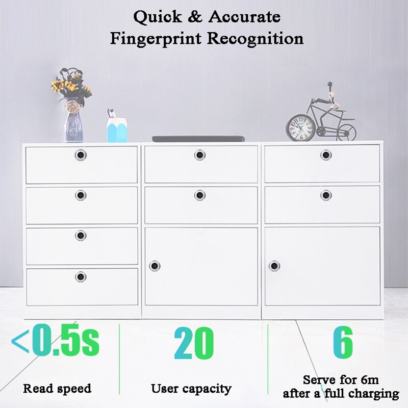 Biometric Fingerprint cabinet lock Zinc alloy 20 users USB Lithium battery Drawer/showcase/Office File/Cupboard locker