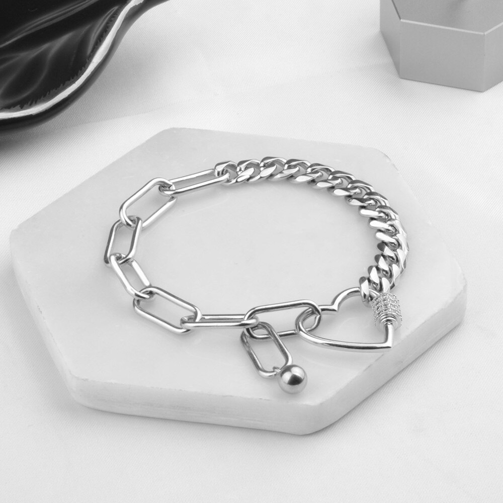 Chanfar Rvs Bohemen Chain Link Armbanden Voor Vrouwen Mannen Punk Hip Pop Liefde Hart Bedelarmband