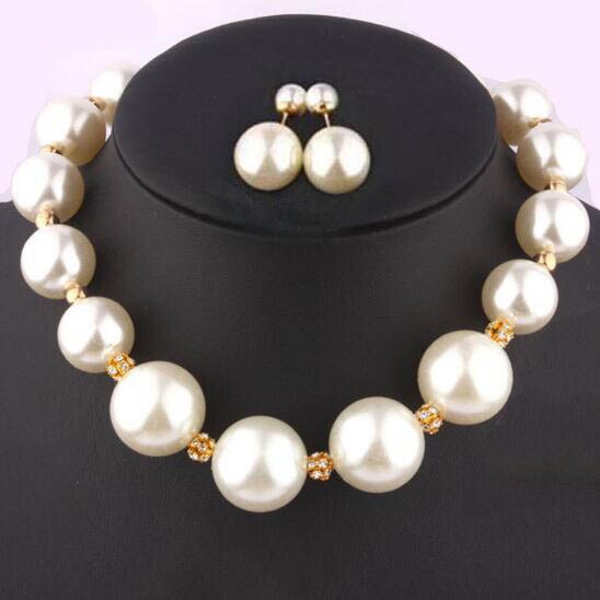 VIVILADY Jewelry Sets Imitation Pearl Crystal Necklace Earrings 2pcs/set Women Bijoux Accessory Party: earrings necklace