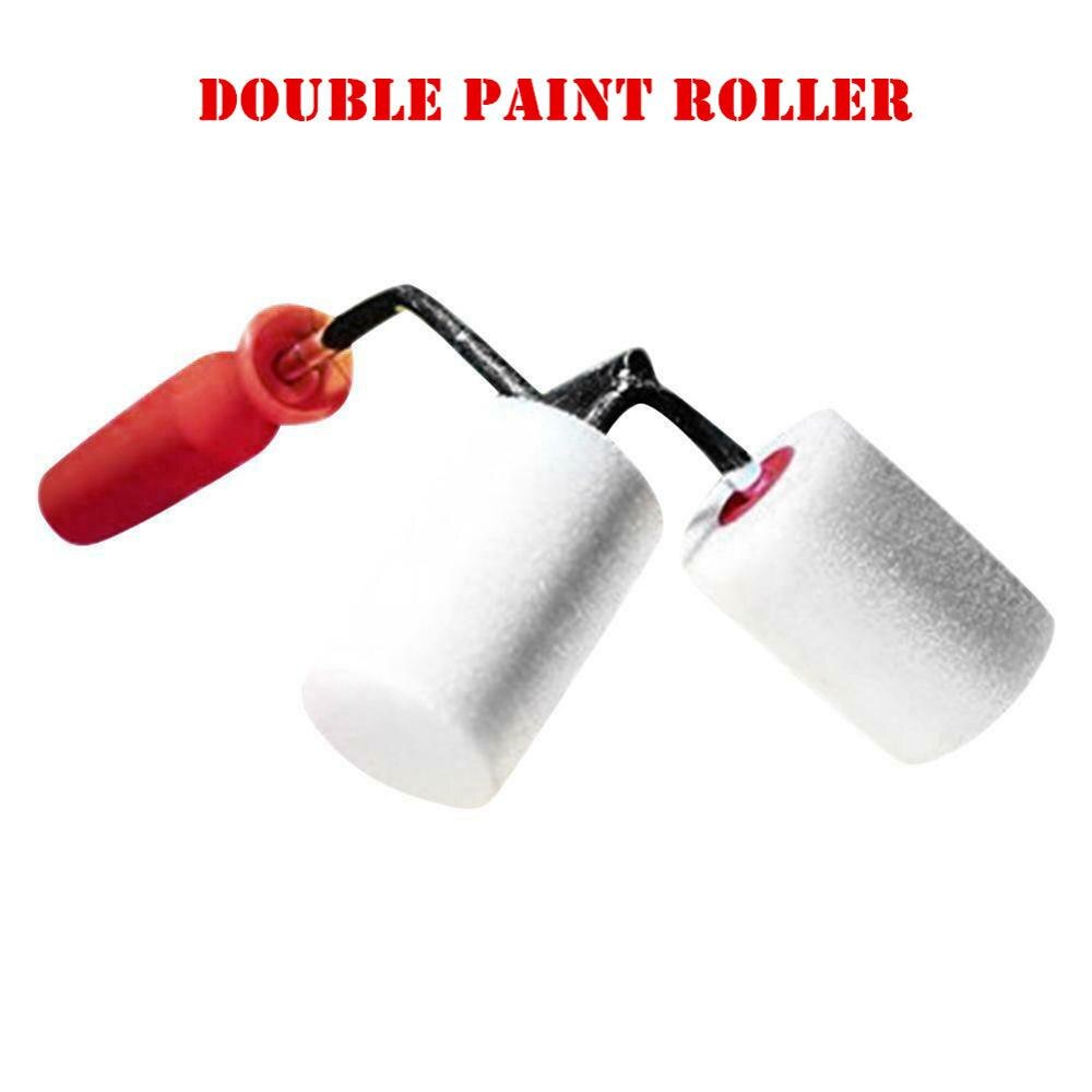 Portable Double Head Paint Roller Brush Handle Flocked Edge Wall Painting Tool