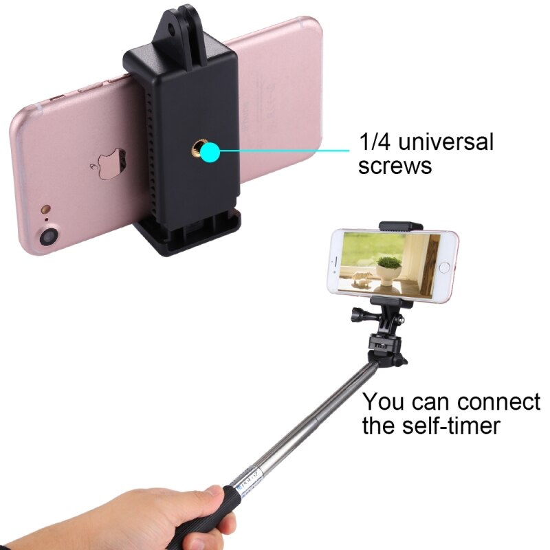 PULUZ Selfie Stick Adapter Quick Release Clip For GoPro HERO5 Session Accessories Tripod Mount Phone Clamp 1/4 inch Screw Hole