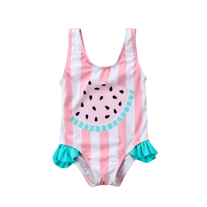 Baby piger badetøj sommer vandmelon lyserød stribet mønster børn svømning slid børn ét stykke badedragt sommer strand slid
