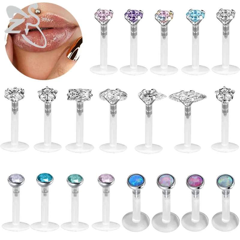 ZS 5 unids/lote 16G claro Bioflex labio Labret Piercing Set cristal Monroe labio Stud estrella corazón oreja Tragus hélice cartílago Piercings