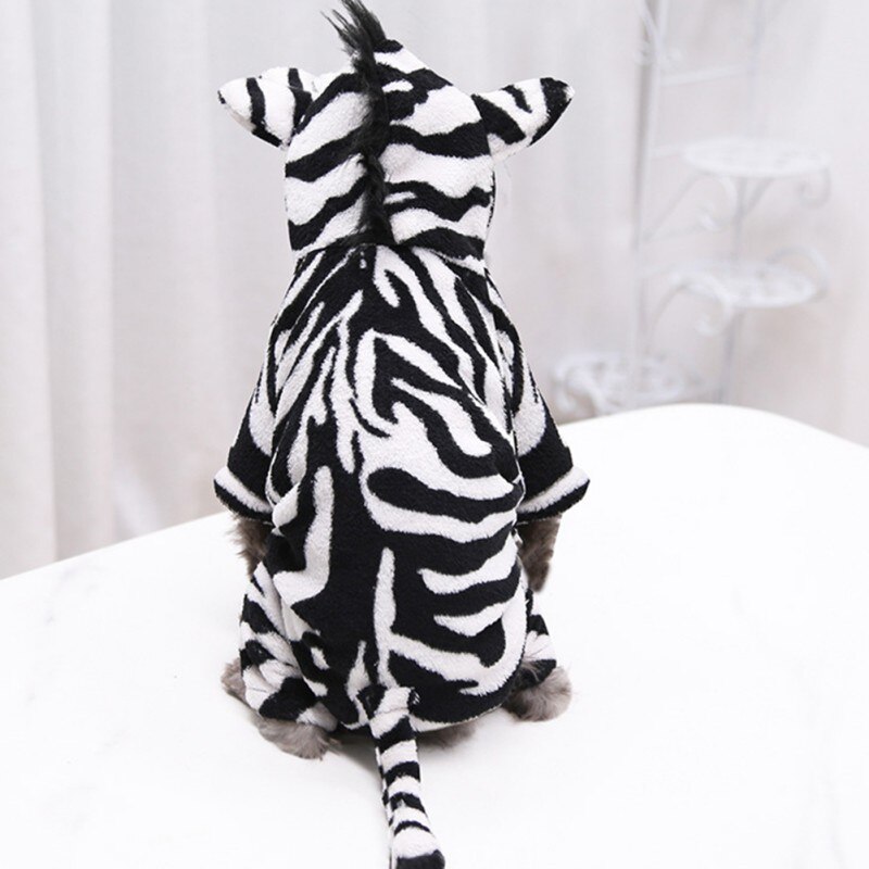 Pet Dog Halloween Cosplay Costumes Funny Autumn And Winter Black And White Zebra Image Four Leg Flannel Changing Clothes