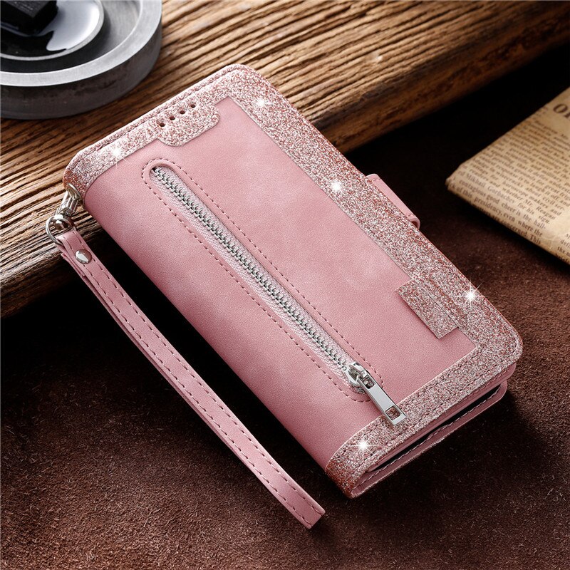 Luxe Zipper Wallet Note9S Case Voor Xiaomi Redmi Note 9S 9 Pro Max Note9pro Retro Lederen Kaartsleuven Boek telefoon Bag Cover Coque: Redmi Note9Pro(Max) / Rose Gold