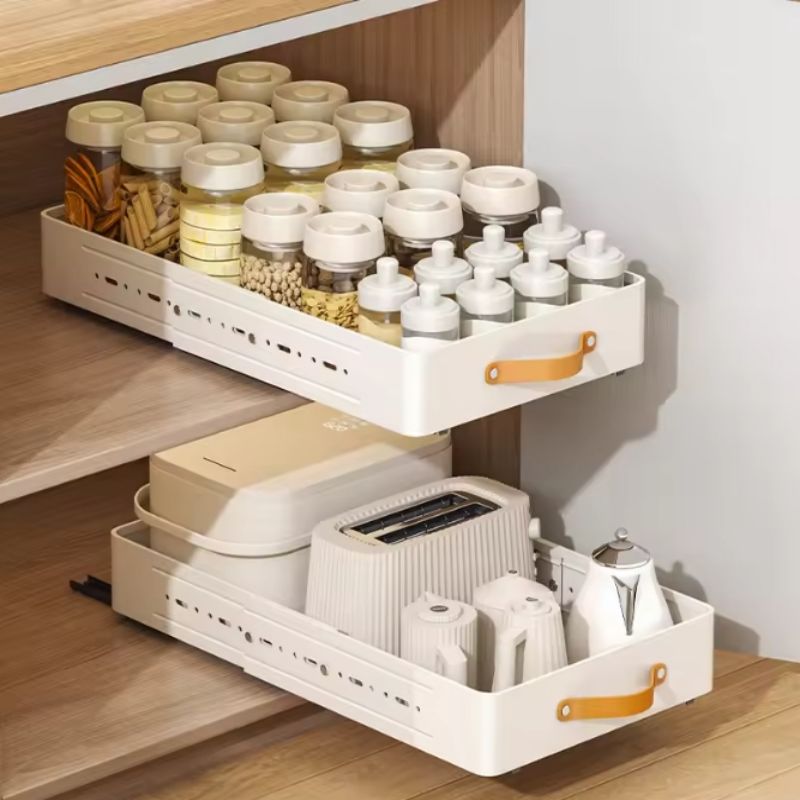 Retractable Storage Rack with Slide Rails Pull-out Kitchen Drawer Storage Rack Spice Box Storage Rack Cabinets Organizer