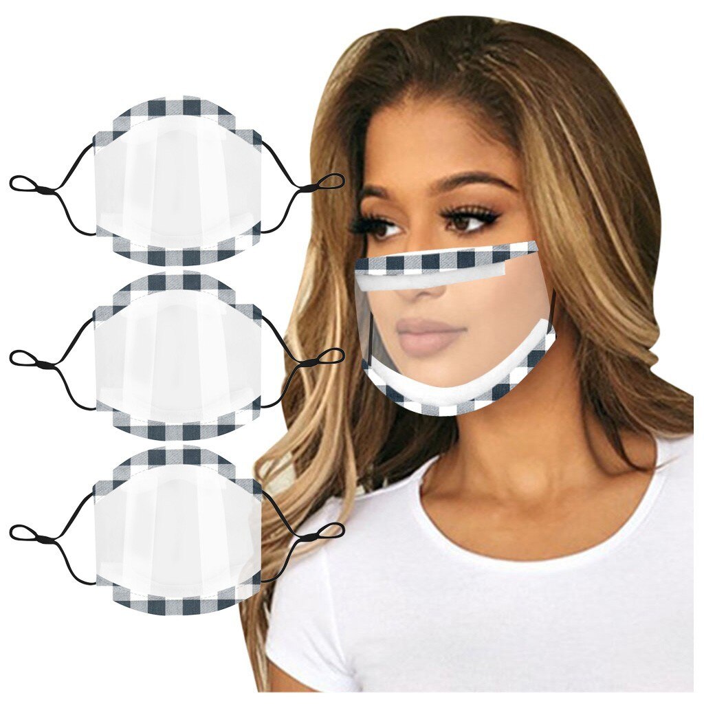 3Pcs Zichtbaar Transparant Masker Prints Masker Met Spons Edge Clear Venster Zichtbaar Gezicht Cover: D