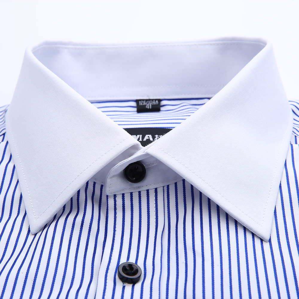 Plus size 8xl slim fit long sleeve striped patchwork white collar non-iron easy care mens dress shirts