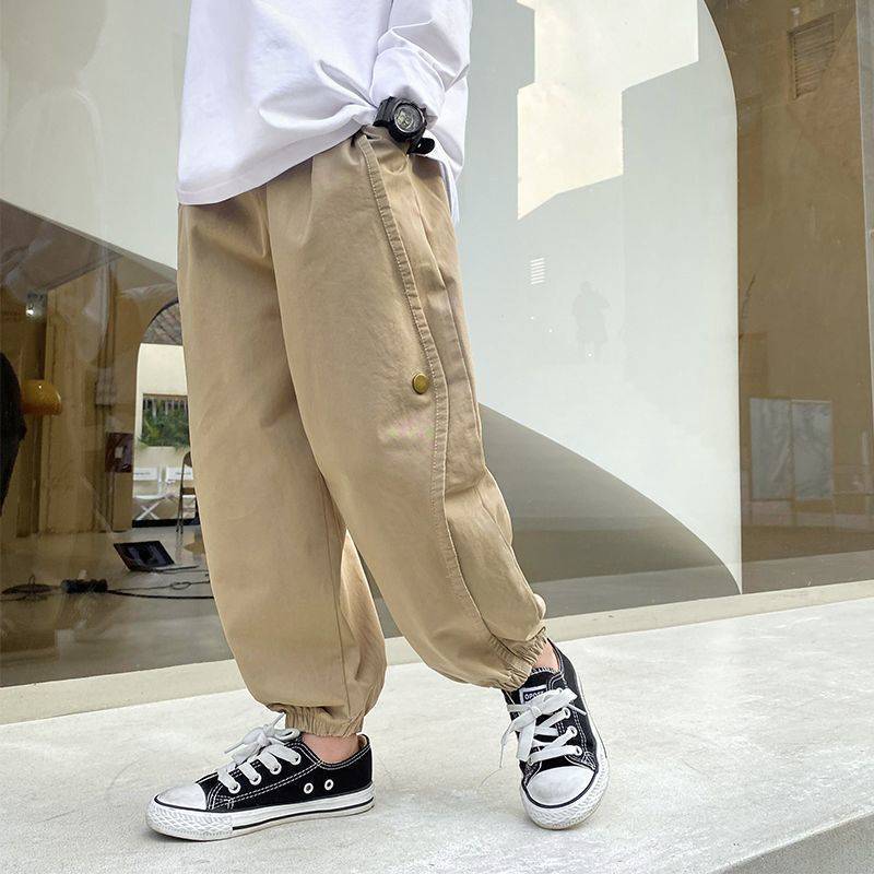 VFOCHI 2021 nuovissimo 4-14T pantaloni per ragazzi primavera autunno tinta unita pantaloni per bambini abbigliamento per adolescenti vita elastica pantaloni Cargo per ragazzo: Khaki / 8