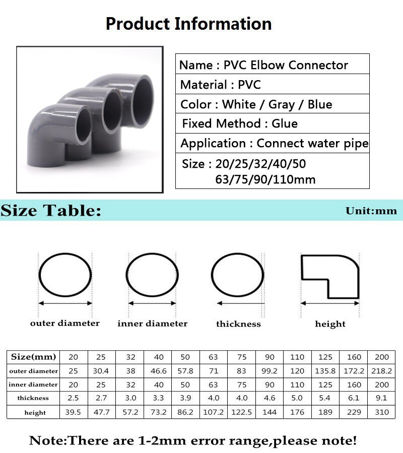 Grey 2pcs 20~90mm PVC Elbow Connector Aquarium Tank Household Tap Adapter Garden Water Connectors Irrigation Water Fittings