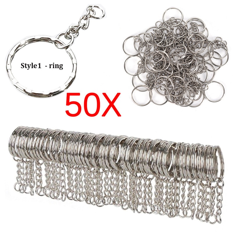 50pcs Silver-plated Metal Blank Key Ring Key Ring Female Men Key Ring Ring DIY Key Chain Accessories Key Ring Split Ring: Silver style1