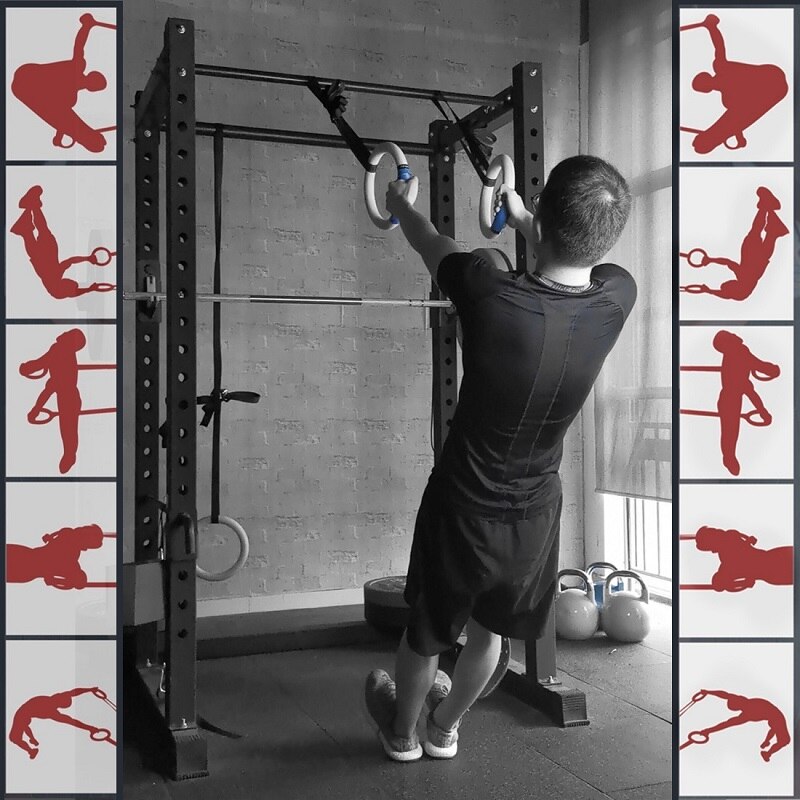 Indoor Gymnastics Fitness Sports Rings with Straps Wooden Rings Set Home Home Gym Fitness Pull Ups Strength Training Equipment