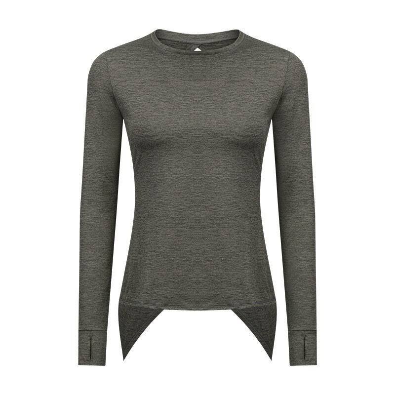 Fitness Vrouwen Lange Mouwen Yoga Shirt Vrouwelijke Sport Top Gym Kleding Slanke Ronde Hals Ademende Hollow Terug Duim Jack running: Linen Green / XS-4