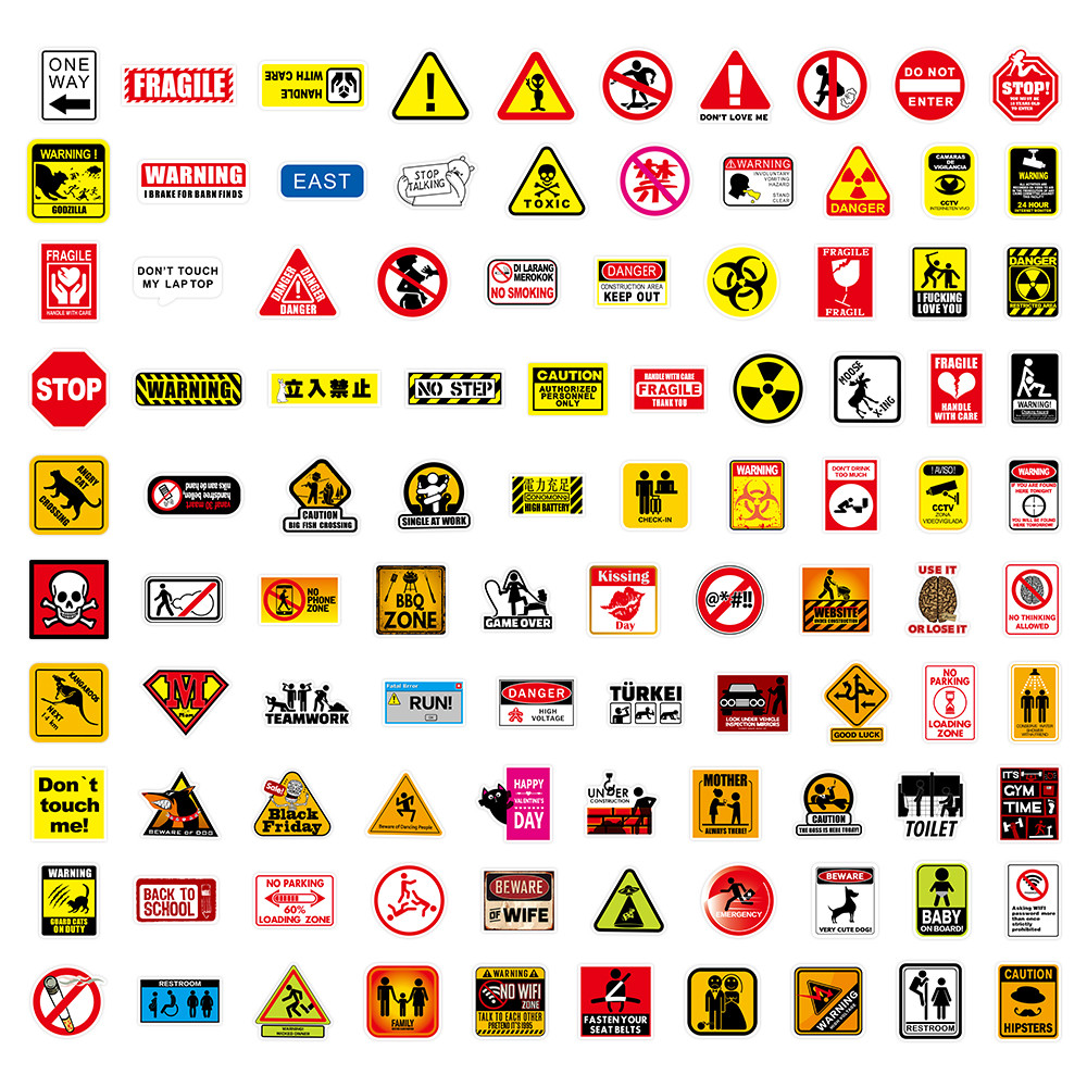 100 stuks multifunctionele waarschuwingsstickers - waterdichte stickers voor de werkplek, verpakking en dagelijkse veiligheid (papery pop store): Default Title