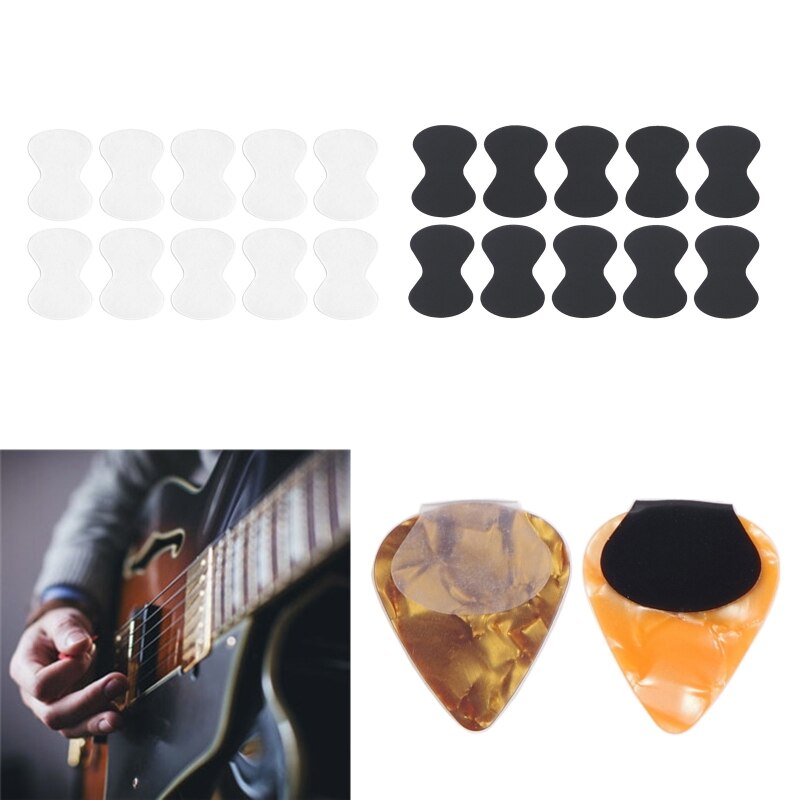 10 Pack Guitar Picks Grips Help You Hold Guitar Picks Tightly Black /Clear Silicone Guitar Pick Holder Self Adhesive
