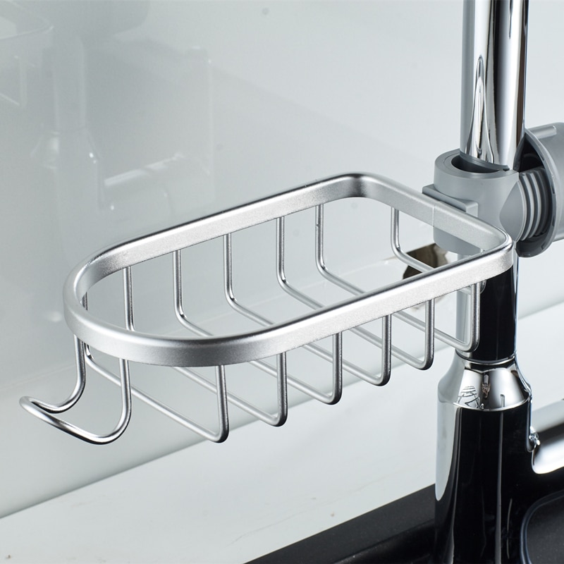 Badkamerplank aluminium enkellaags douchestang shampoo zeep opbergrek waterkraan verstelbare afvoermand keukenaccessoires: Zilver-a