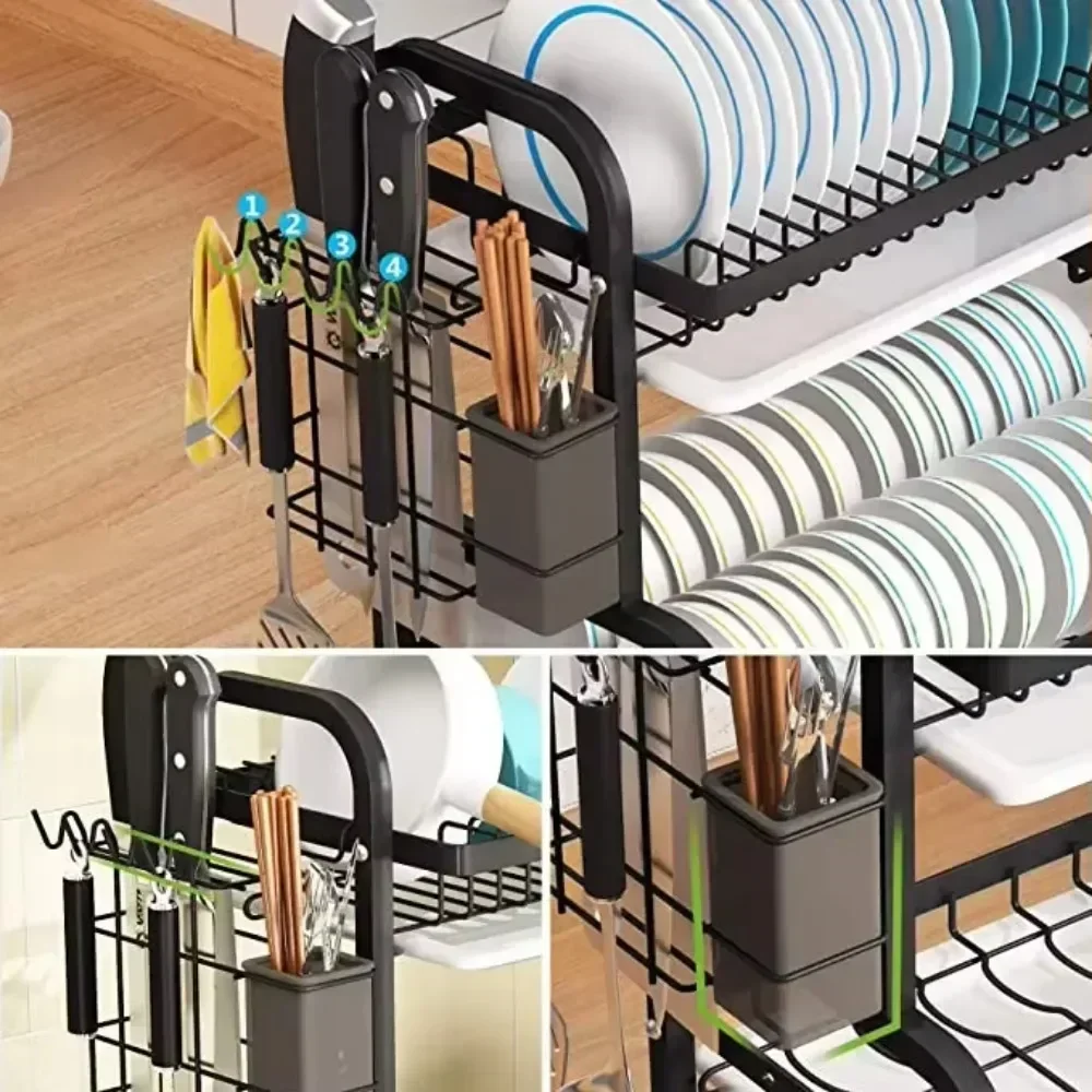 Étagère à vaisselle de cuisine, bols et baguettes à plusieurs étages, placard de rangement, égouttoir en acier inoxydable, étagère de rangement de Style rétro