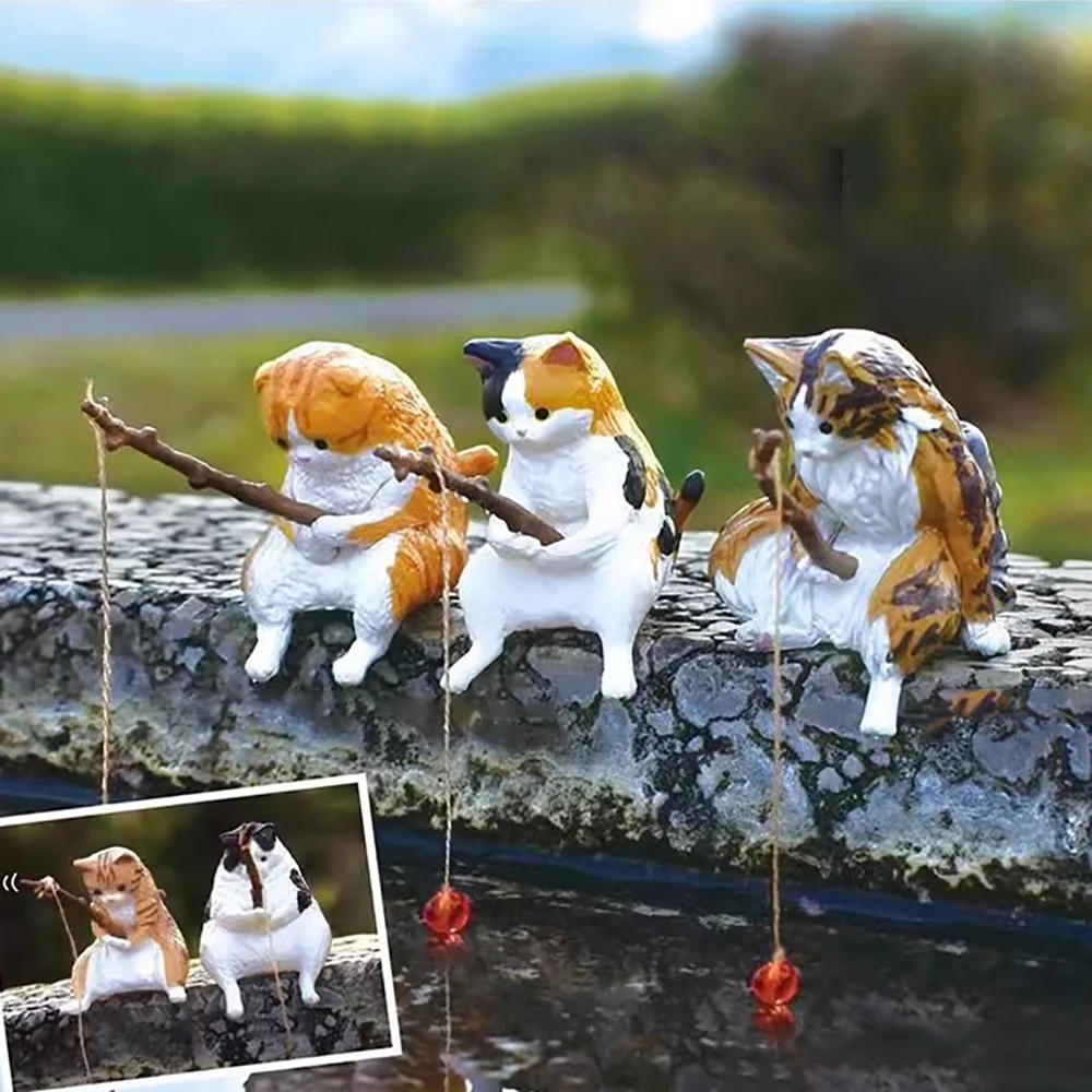 Aquarium pêche chat suspendu paysage bureau ornements pêche amusant Mini décoratif Micro-paysage