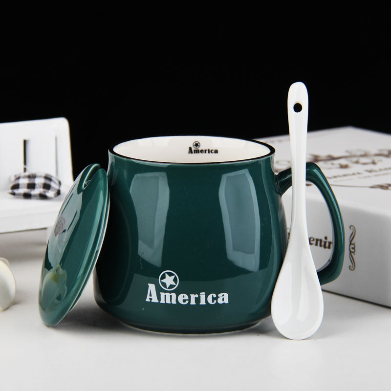 400ml Color Cartoon Ceramics Mug With Spoon Heat Resistant Coffee Milk Tea Mugs Breakfast Cup Drinkware Novelty