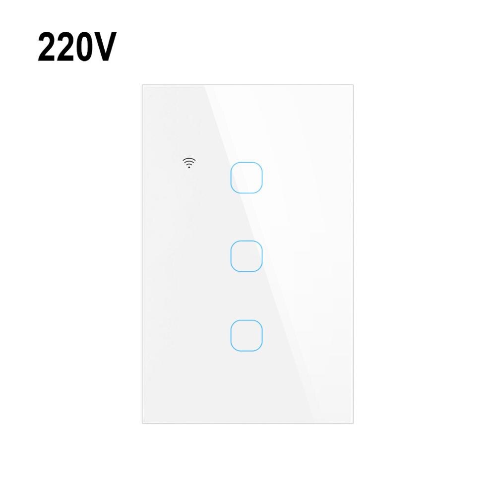 220V Tuya Smart Control Wall Switch Work With Alexa/Echo/Google Home WiFi Touch Light Switch Smart Home Automation: White 3-Gang