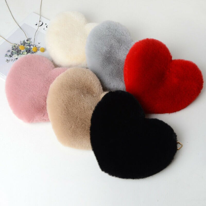 UK Women Heart-shaped Bag Plush Love Shoulder Hairy Bag Valentine Day