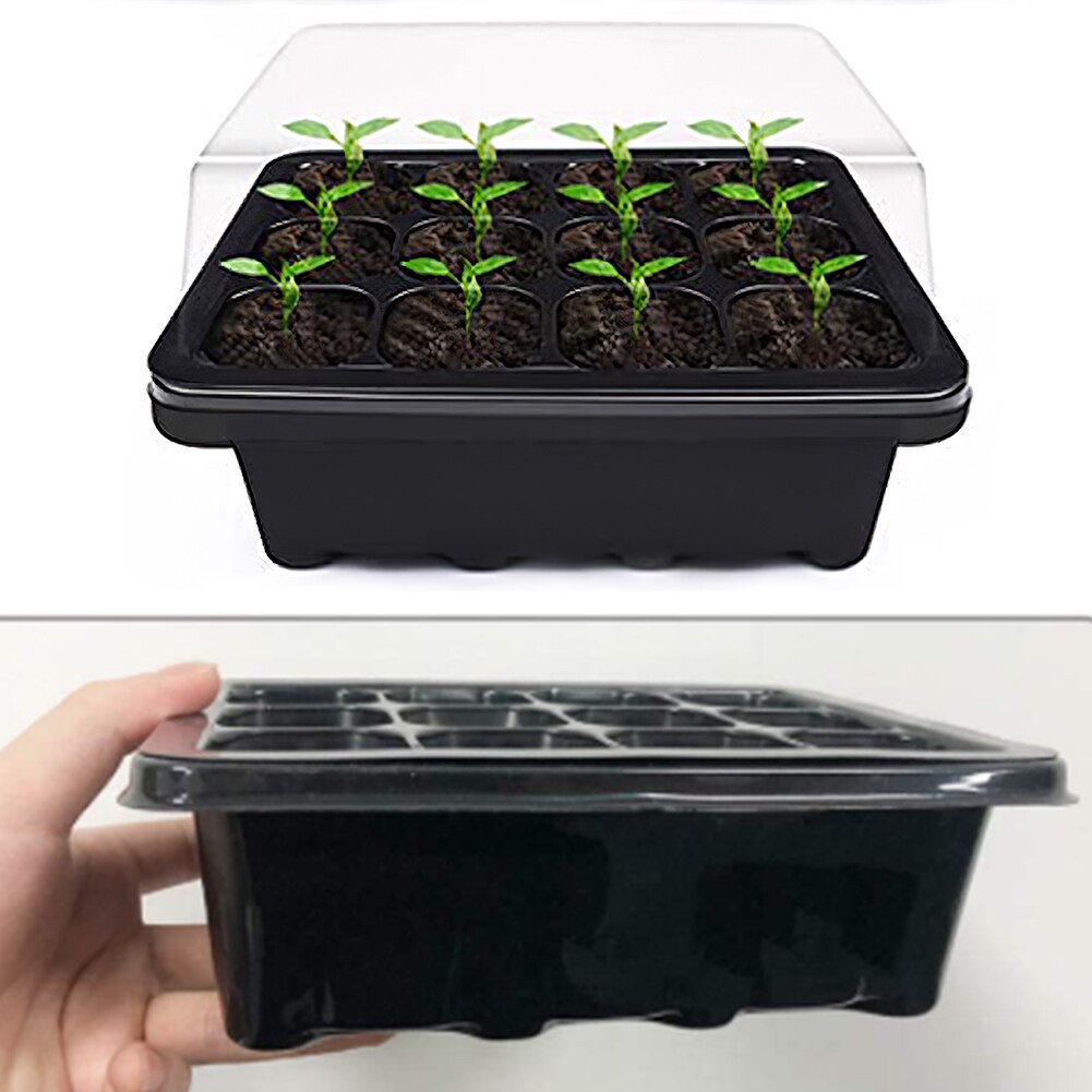 3/6PCS 12 Holes Plant Seed Grow Box Plastic Propagator Growing Trays With Lids For Garden Nursery Vegetable Fruit Planting