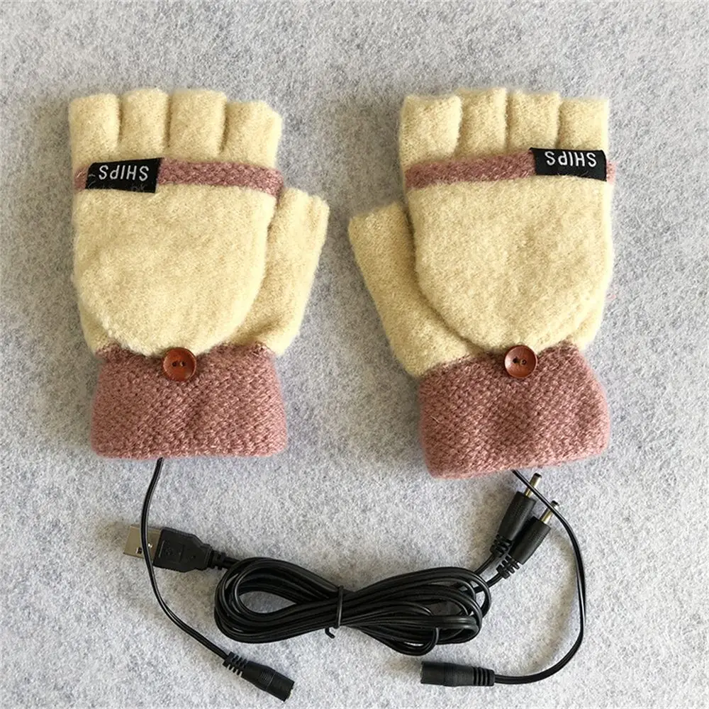 USB Electric Rechargeable Mitten Winter Heated Gloves Full&Half Finger Warmer: grey