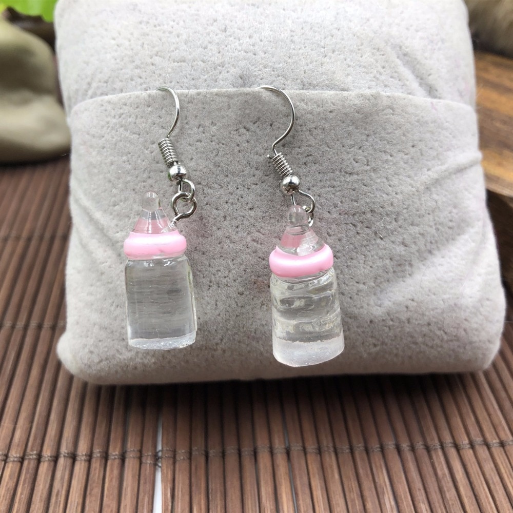 Simulation of Baby Pink milk bottle Earrings Cute Handmade Earrings Womens Jewelry