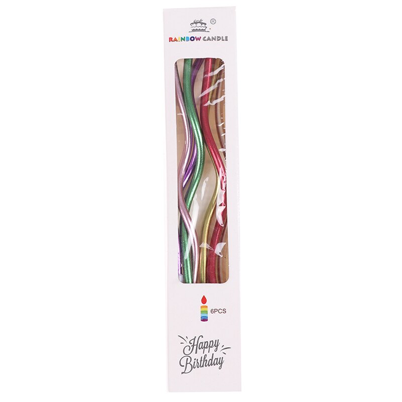6Pcs/box Threaded Candle Curved Cake Candle Long Curving Cake Safe Flames Kids Birthday Cake Romantic Decorations 1box: mix