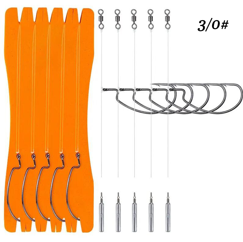 5 uds aparejo de tiro caído con anzuelo compensado 1/0 3/0 anzuelo de pesca plomo/peso Kit de aparejo de sedal de pesca con cuentas: 14 / YELLOW