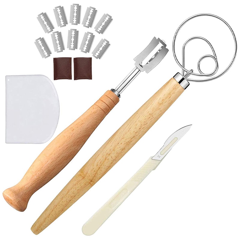 Danish Dough Whisk Large, Bread Lame for Scoring Sourdough Bread Easily with 10 Replaceable Razor Blades (16Pcs): Default Title