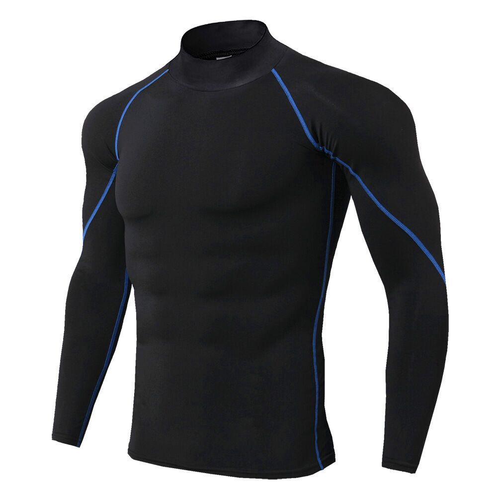 Men's Workout Compression Shirt Turtleneck Long Sleeve Rash Guard Gym Base Layer Athletic Undershirt Gear Sports Shirt: XS / Brown