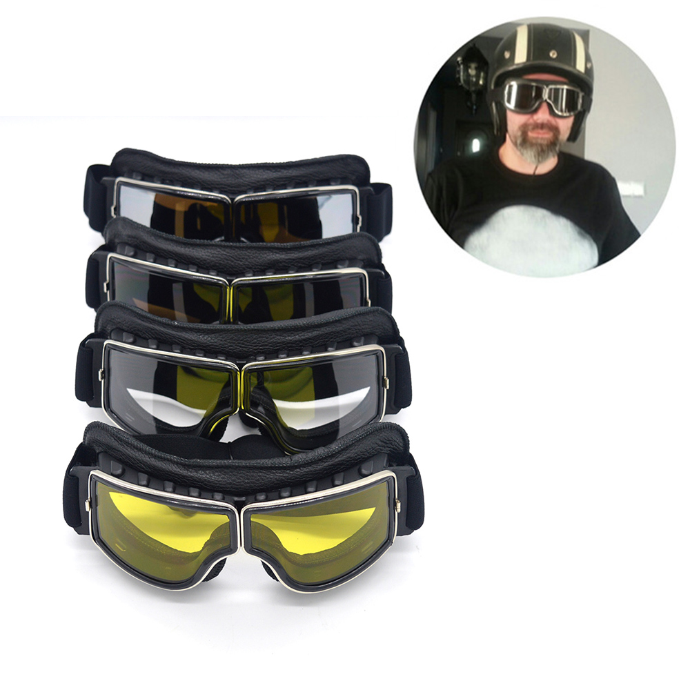 Gafas de para motocicleta, lentes de cuero Retro para casco Jet, ciclismo, todoterreno, Steampunk
