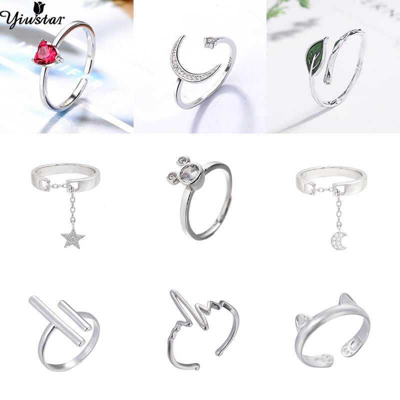 Yiustar Mode Verstelbare Groene Bladeren Ringen Voor Vrouwen Meisjes Sieraden Huwelijksgeschenken Mini Leuke Elegante Open Knuckle Vinger