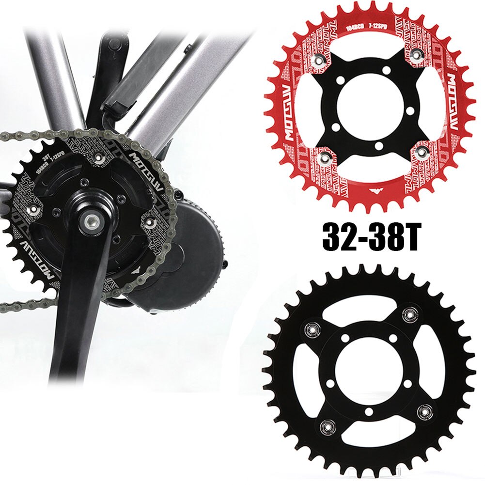 Plato de bicicleta eléctrica 104BCD + adaptador para Motor de accionamiento medio Bafang BBS01/BBS02, de acero inoxidable 32T 34T 36T 38T
