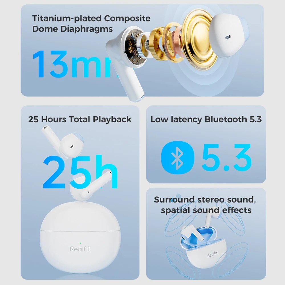 Realfit F2 Bluetooth Earphone Excellent HIFI TWS Wireless Earbuds for realme xiaomi
